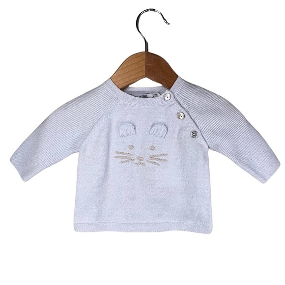 Tartine et Chocolat Baby Sweater 1 Month Newborn Cat Cotton Cashmere Blue NWT - Picture 1 of 8